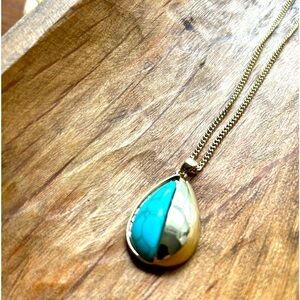 Turquoise Drop Pendant Necklace Blue + Silver Vintage